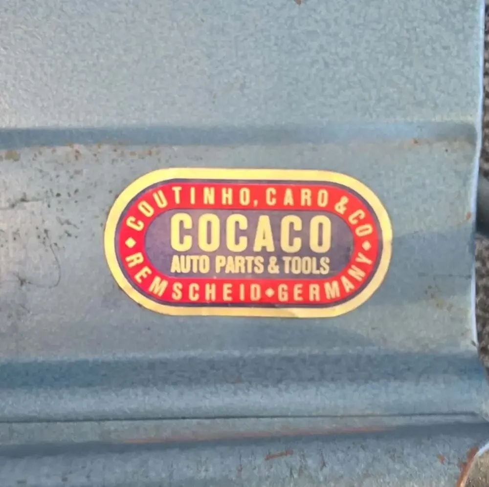 Vintage Cocaco Coutinho Carda & Co. Blue Cantilever Metal Tool Box
